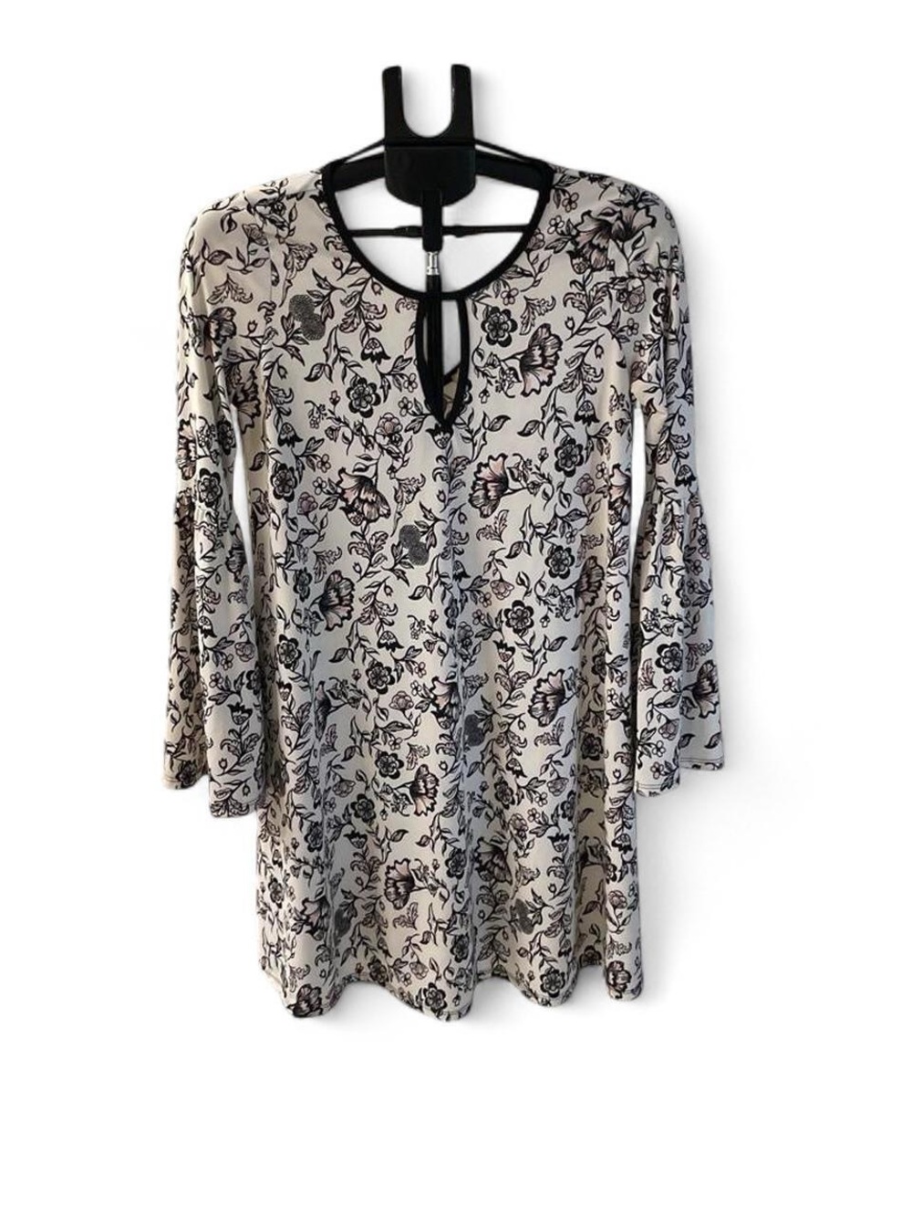 Haani Cream Floral Long Sleeve Tie-Neck Dress
